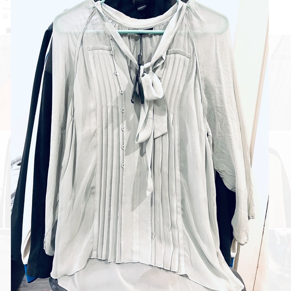 Massimo Dutti 100% Silk Blouse Tie Women Sz 10